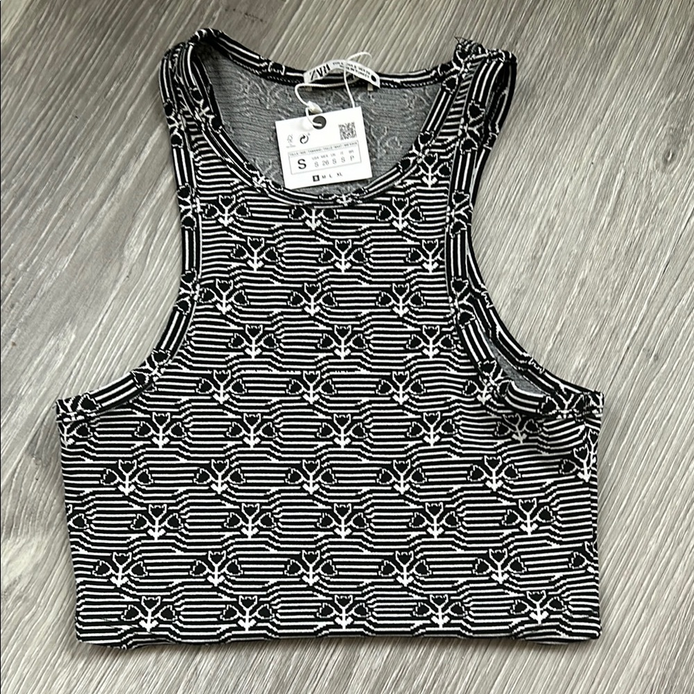 NWT Zara Racerback Floral Striped Tank Top